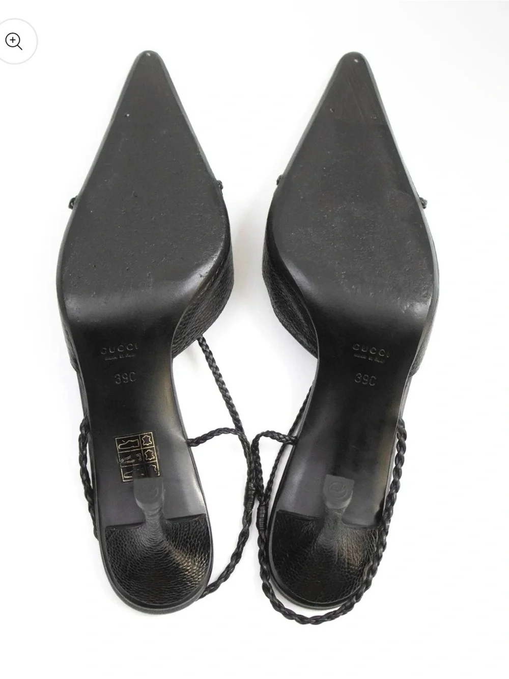 Gucci Black Croc-Embossed Pointed-Toe Slingback Heels